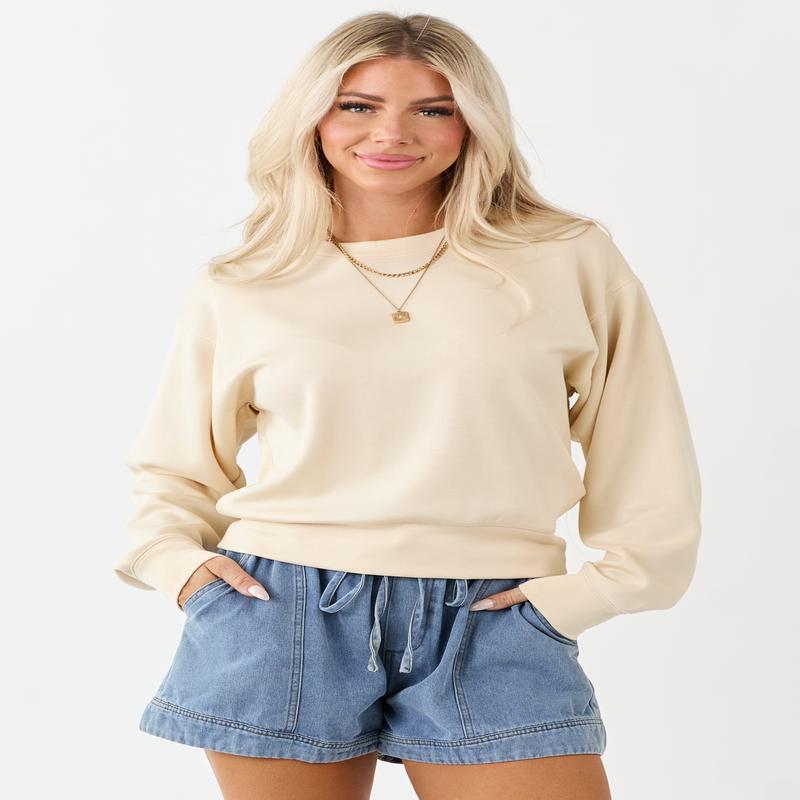 Buttercream Long Sleeve Crew Neck Knit Sweatshirt