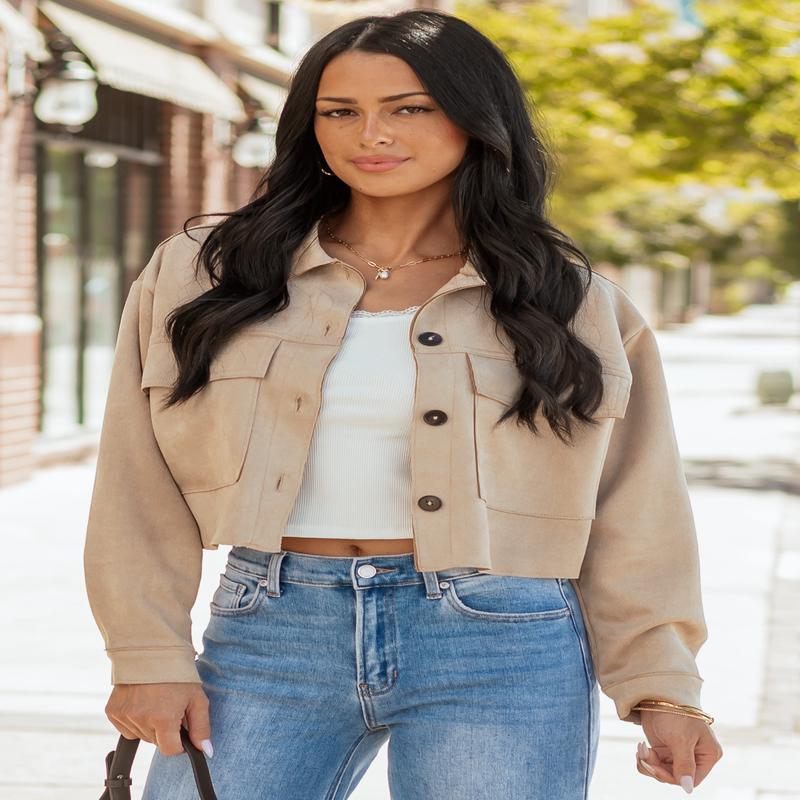 Coconut Faux Suede Button Down Collared Jacket