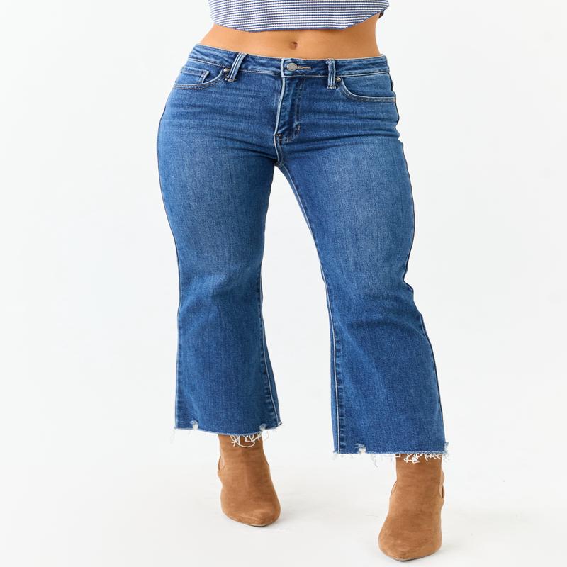 Dark Wash High Rise Cropped Flare Stretchy Jeans