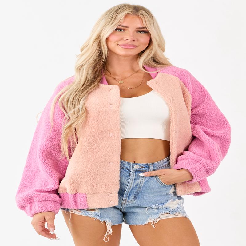 Peach and Bubblegum Colorblock Fleece Jacket