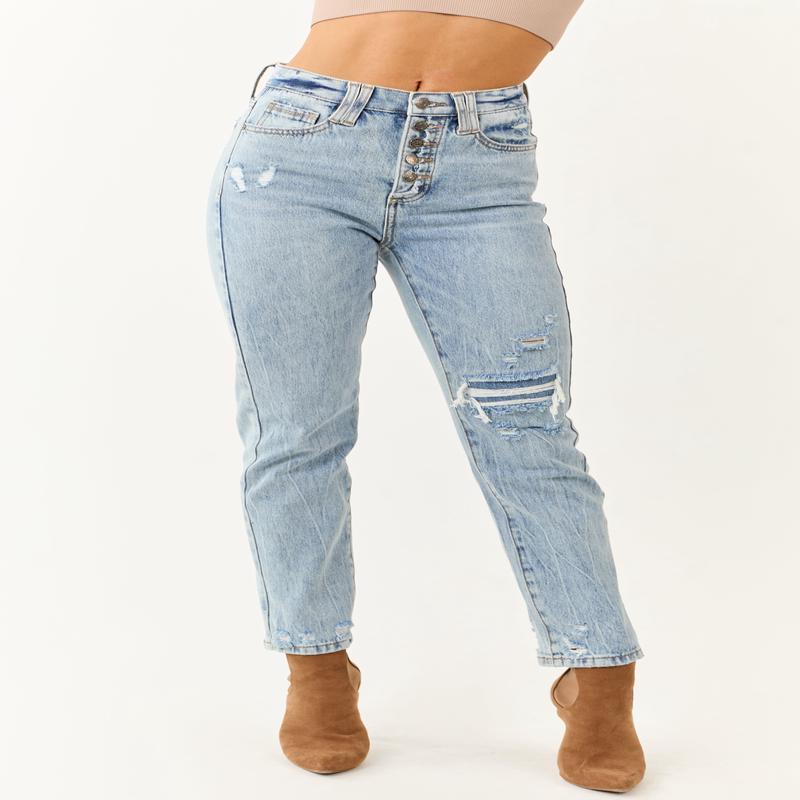 Saige Light Wash Slim Straight Tummy Control Jeans