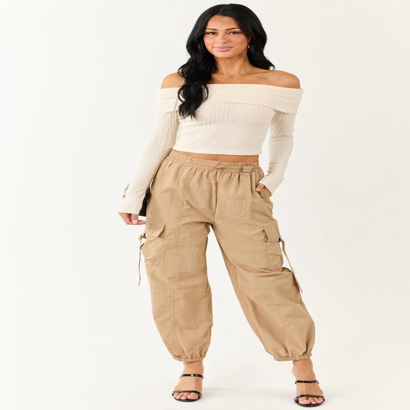 Sand Drawstring Waistband Cargo Jogger Pants