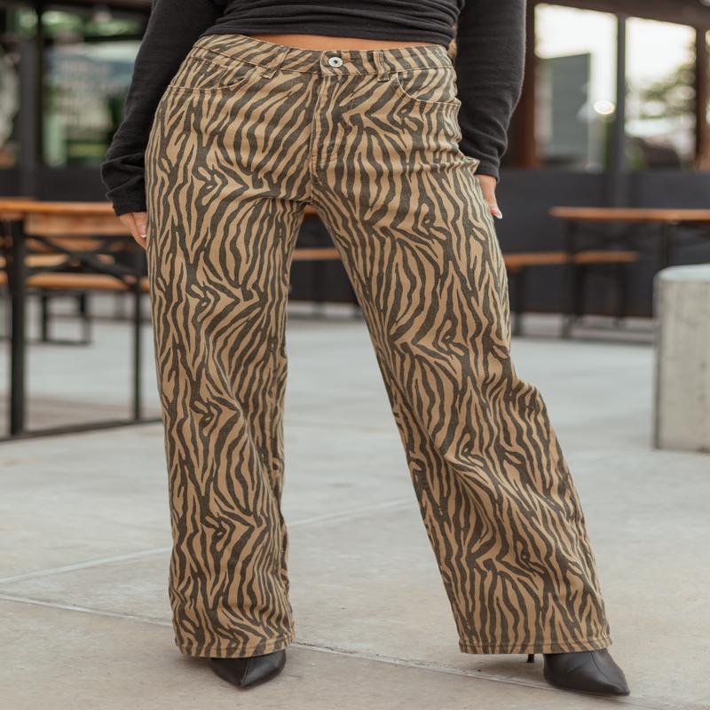 Brown Sugar Zebra Print Stretchy Straight Leg Jeans