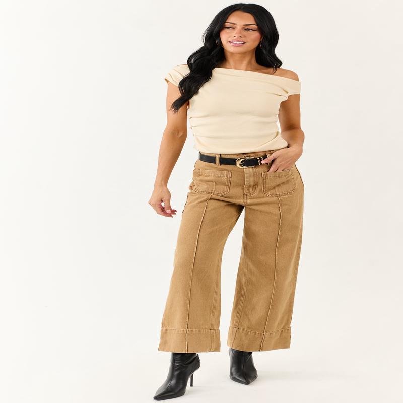 Entro Brown Sugar High Rise Straight Leg Denim Pants