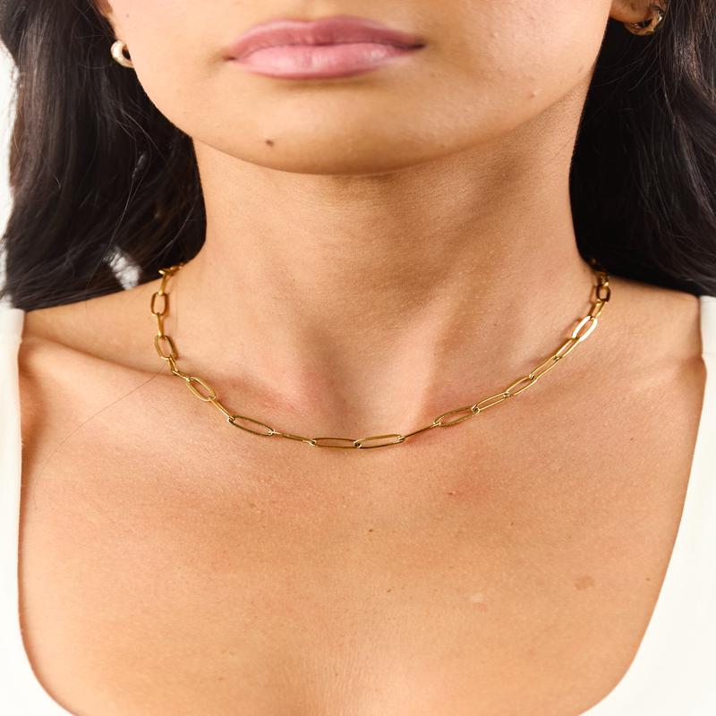 Gold Metallic Chain Link Paper Clip Necklace