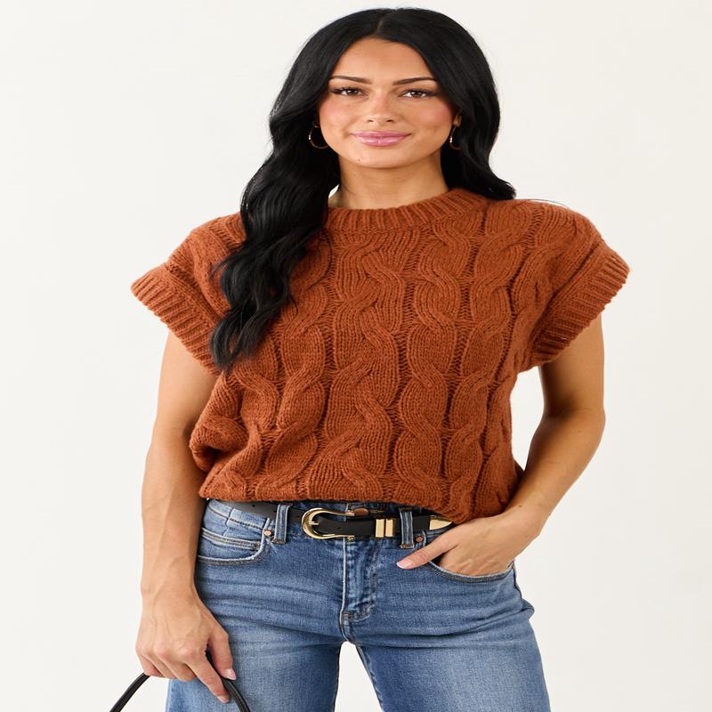 Lovelo Cinnamon Cable Knit Sweater Vest