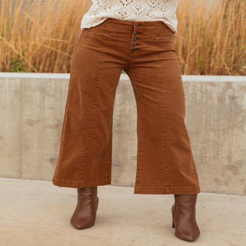 Mica Denim Caramel Stretchy Wide Leg Crop Jeans