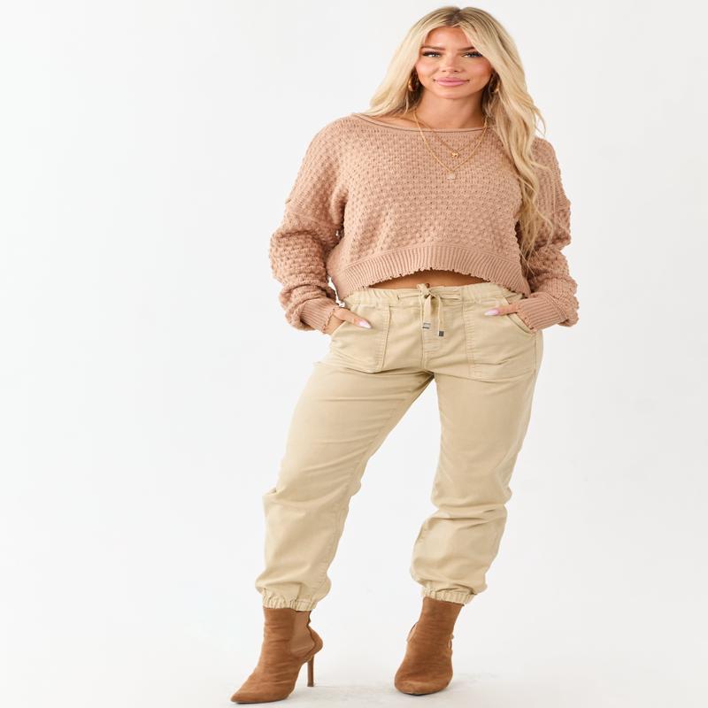 Mica Denim Light Beige Cropped Jogger Jeans