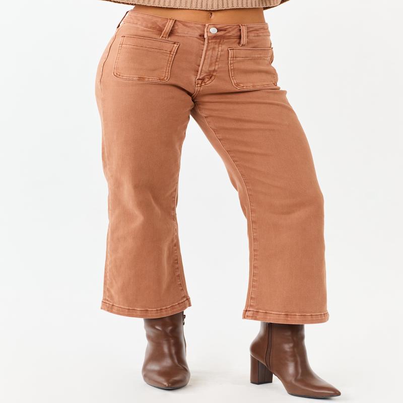 Mica Denim Sandstone Cropped Wide Stretchy Jeans