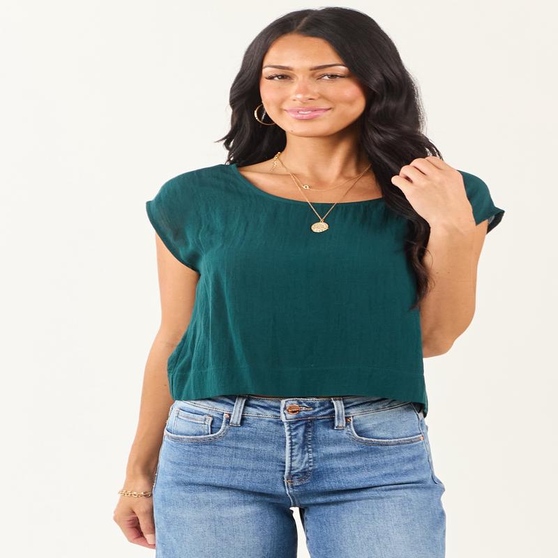 Pine Cap Sleeve Round Neck Boxy Fit Top