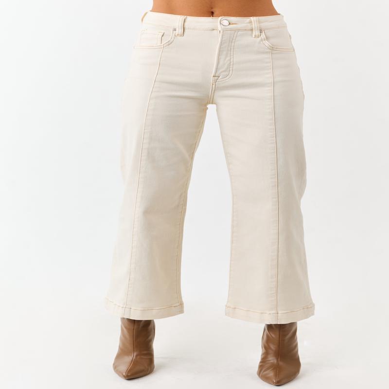 Risen Cream Tummy Control Wide Leg Stretchy Jeans