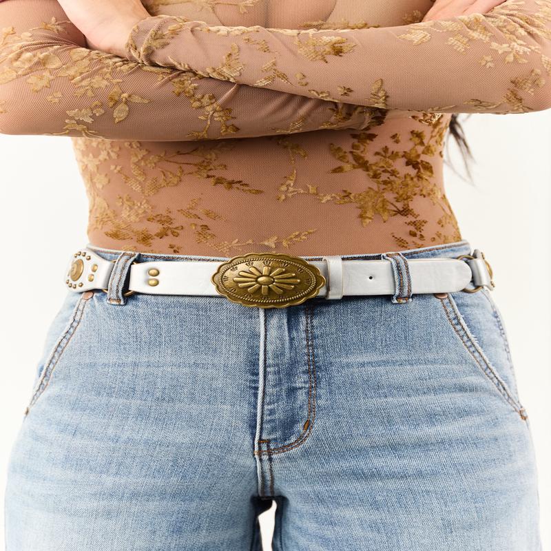 Silver Ring Linked Studded Faux Leather Belt