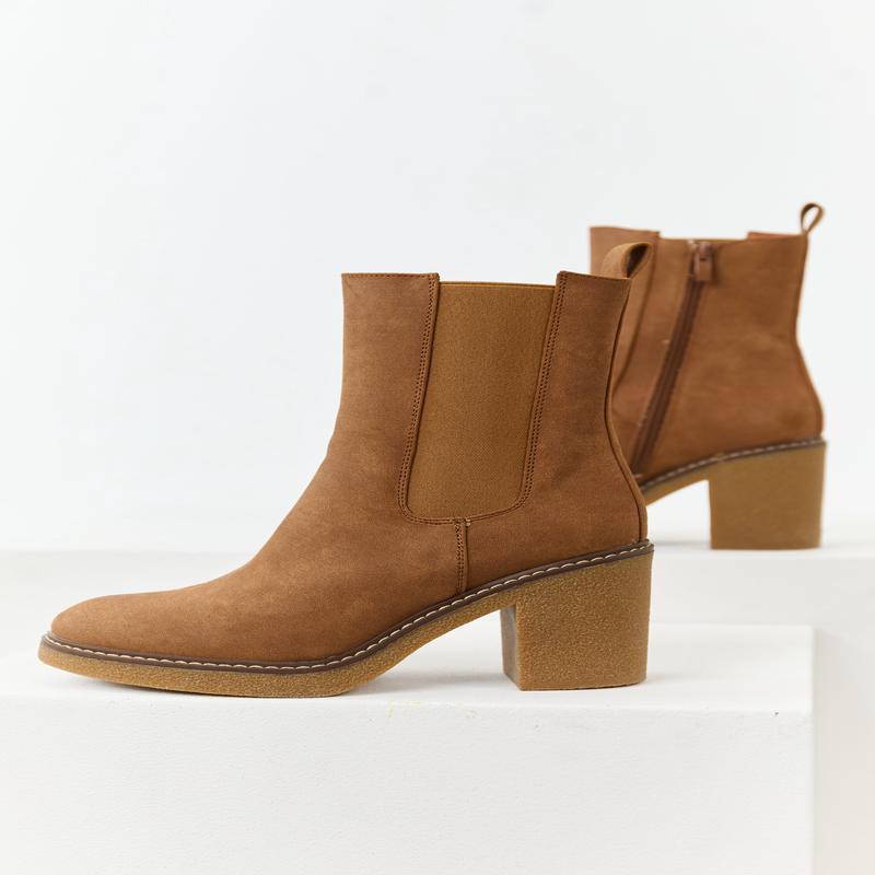 Spice Faux Suede Round Toe Block Heel Short Boots