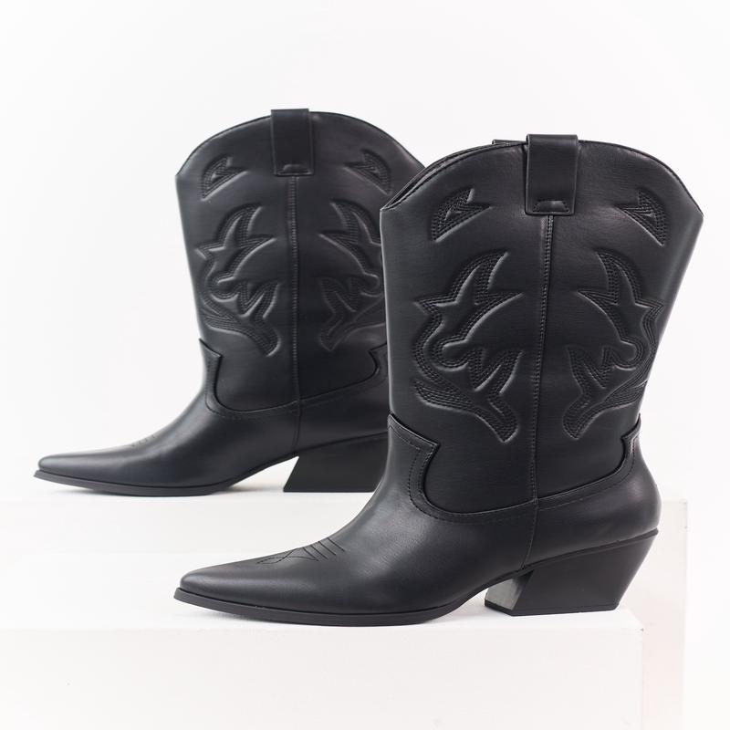 Black Western Embroidered Cowboy Boots