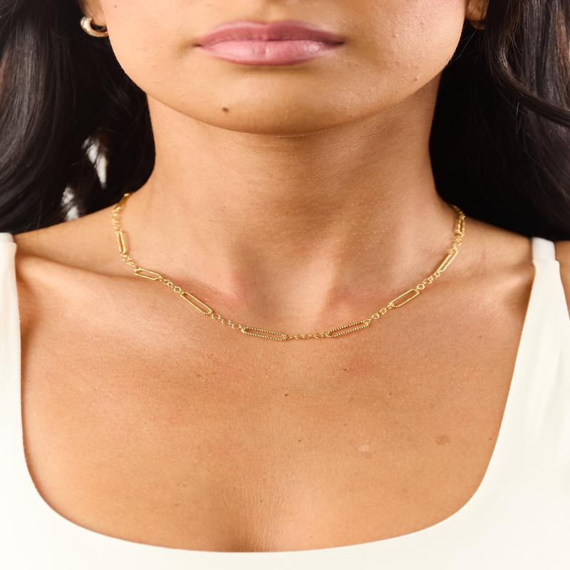 Gold Metallic Paper Clip Chain Link Necklace