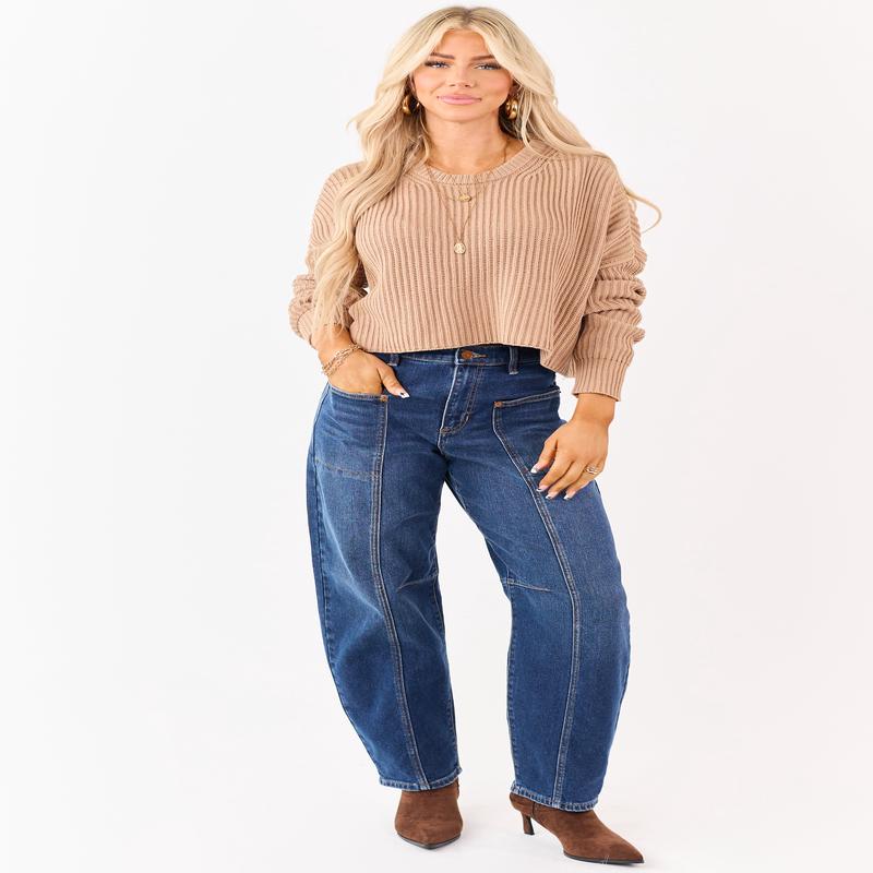 Sneak Peek Dark Wash High Rise Stretchy Barrel Jeans