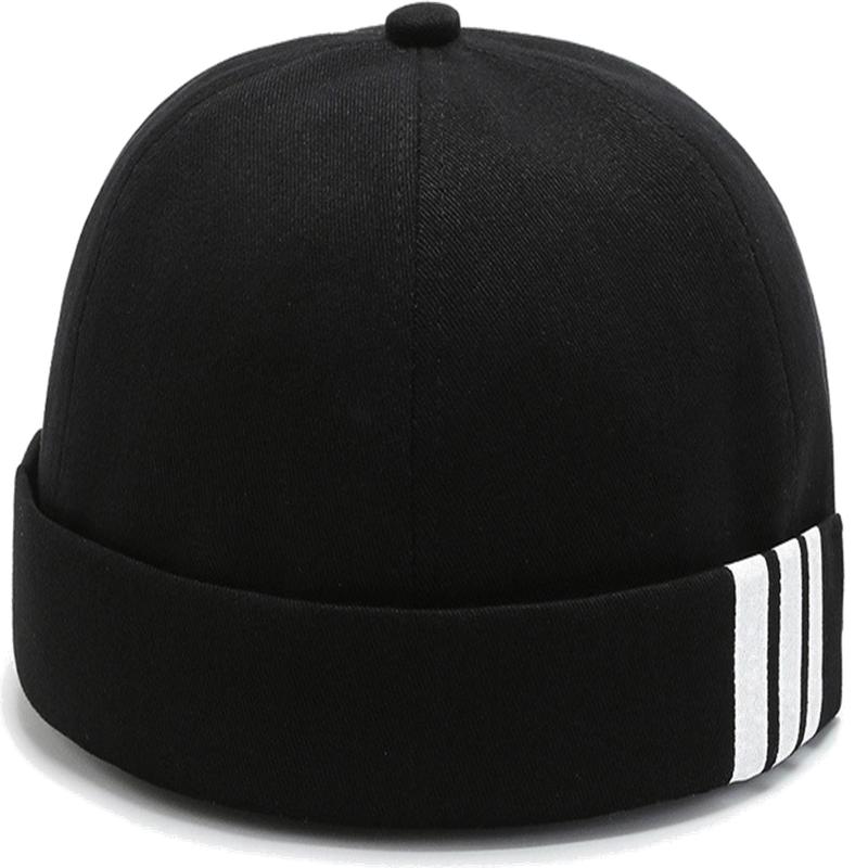 Brimless Cap Side Stripes - BLACK