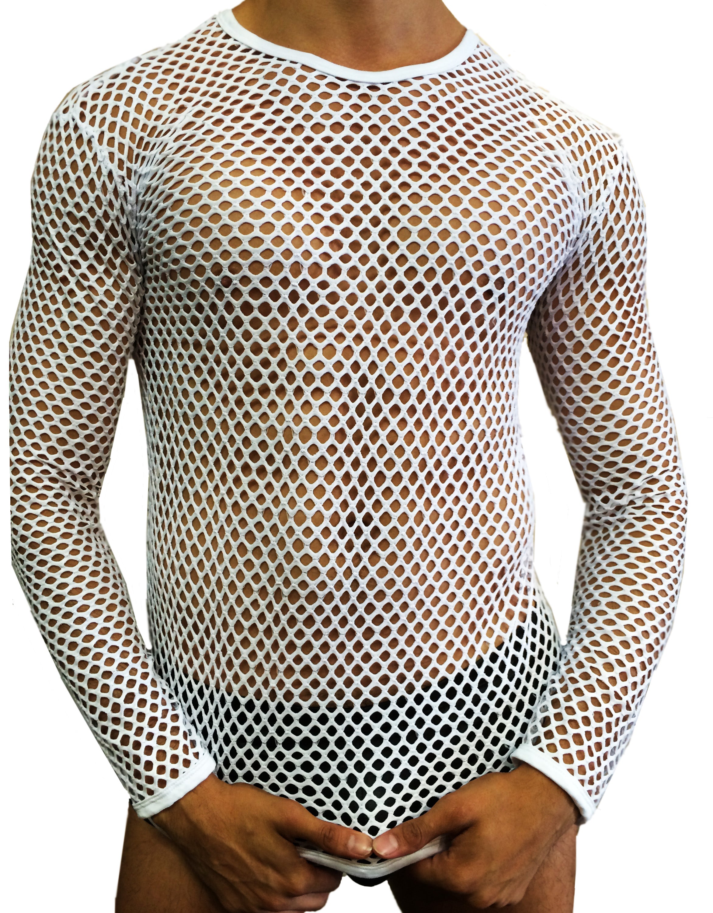 Fishnet Long Sleeve Tee - White