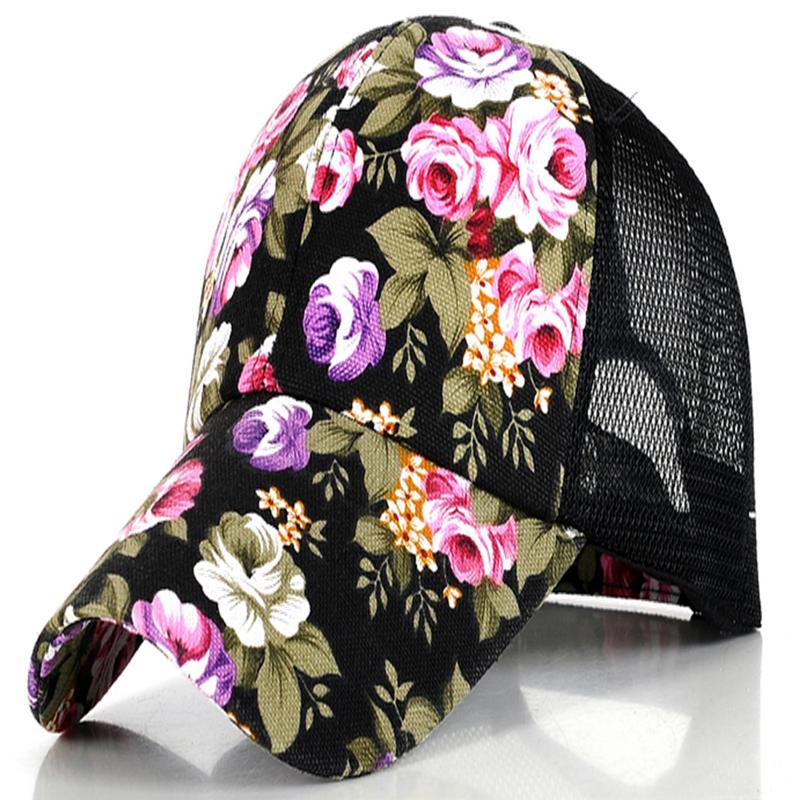 Floral Cap Mesh Back - BLACK ROSE