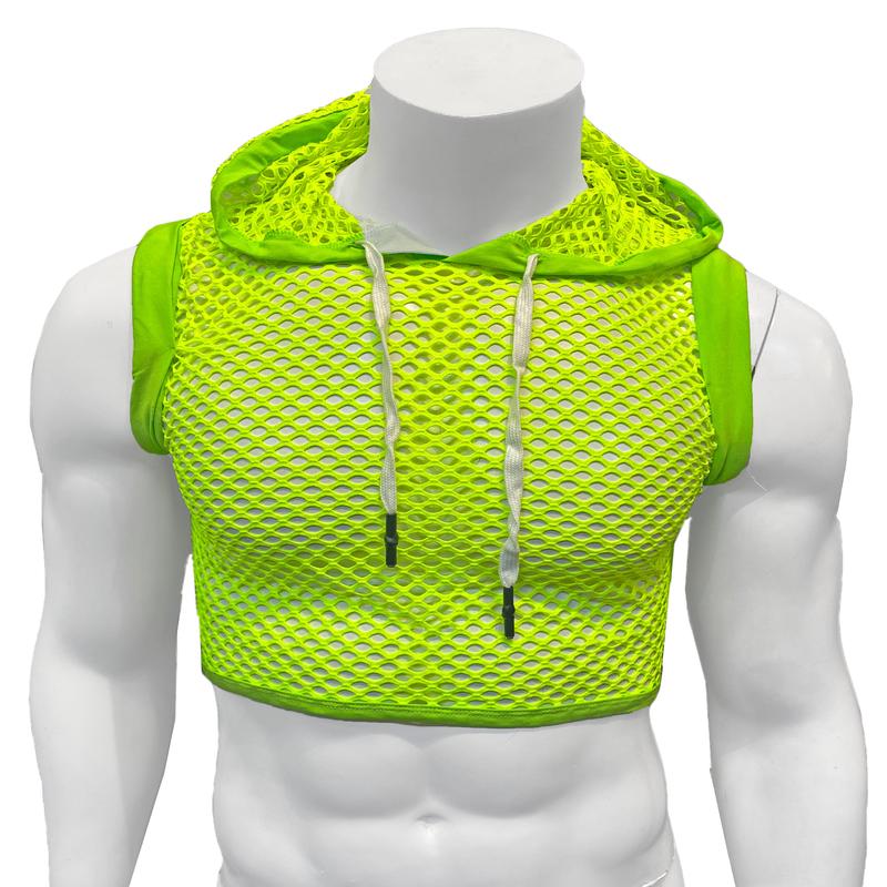 Hooded Crop Tank - Neon Green Fishnet