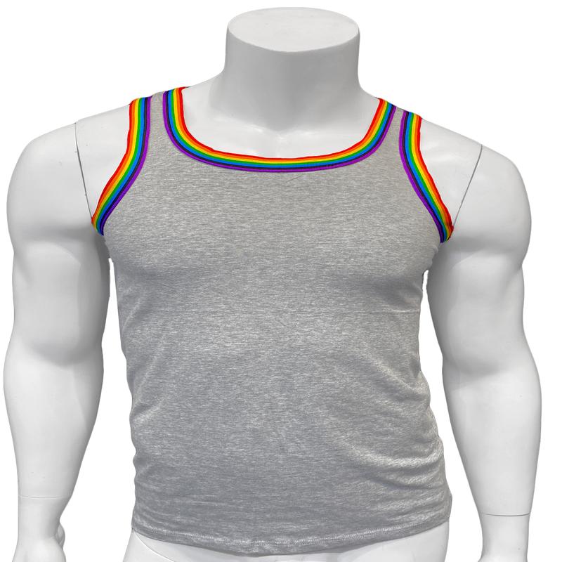 Rainbow Trim Tank - Grey Cotton