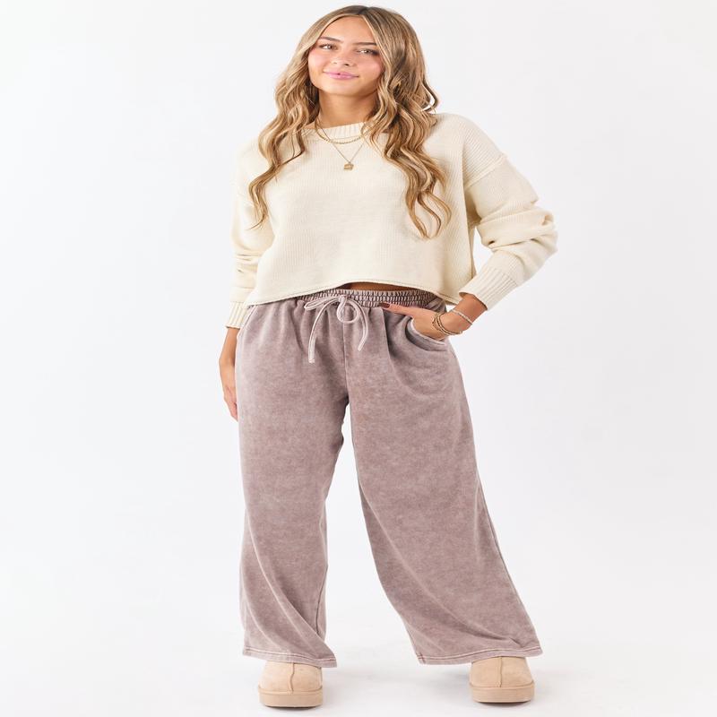 Washed Rose Taupe Wide Leg Sweatpants