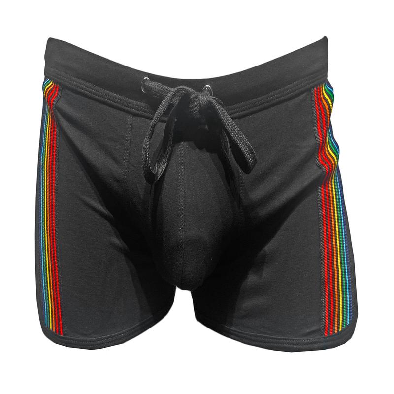 Cotton Booty Shorts With Rainbow Trim - BLACK