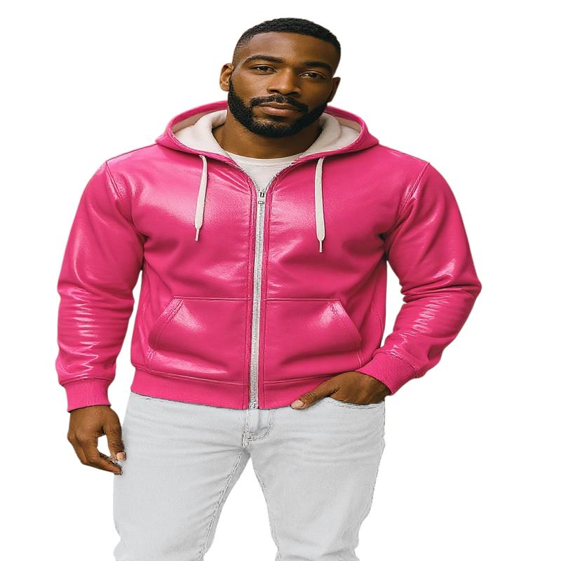 Faux Leather Hoodie - Hot Pink