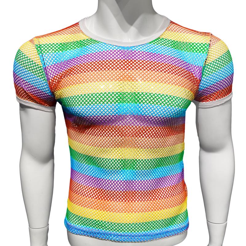 Fine Fishnet Tee - Rainbow Stripes