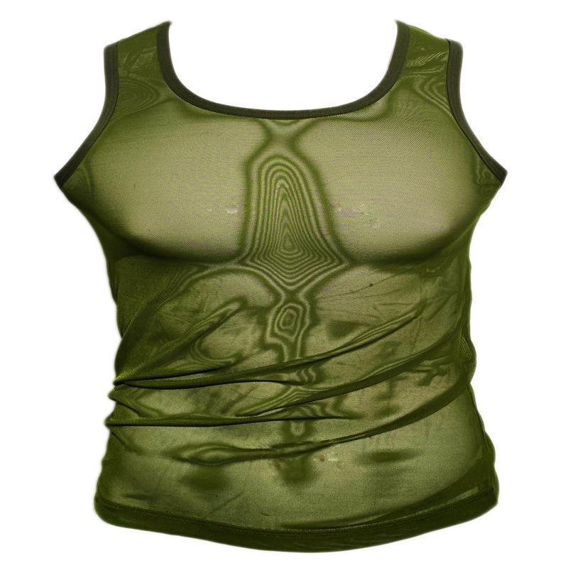Fine Mesh - Fishnet See Through Sexy Men's Tank - ARMY GREEN