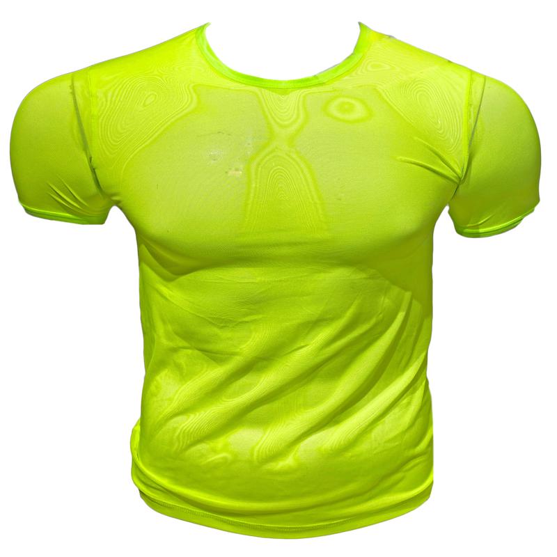 Fine Mesh - Fishnet See Through Sexy Men's Tee T-shirt - Neon Green
