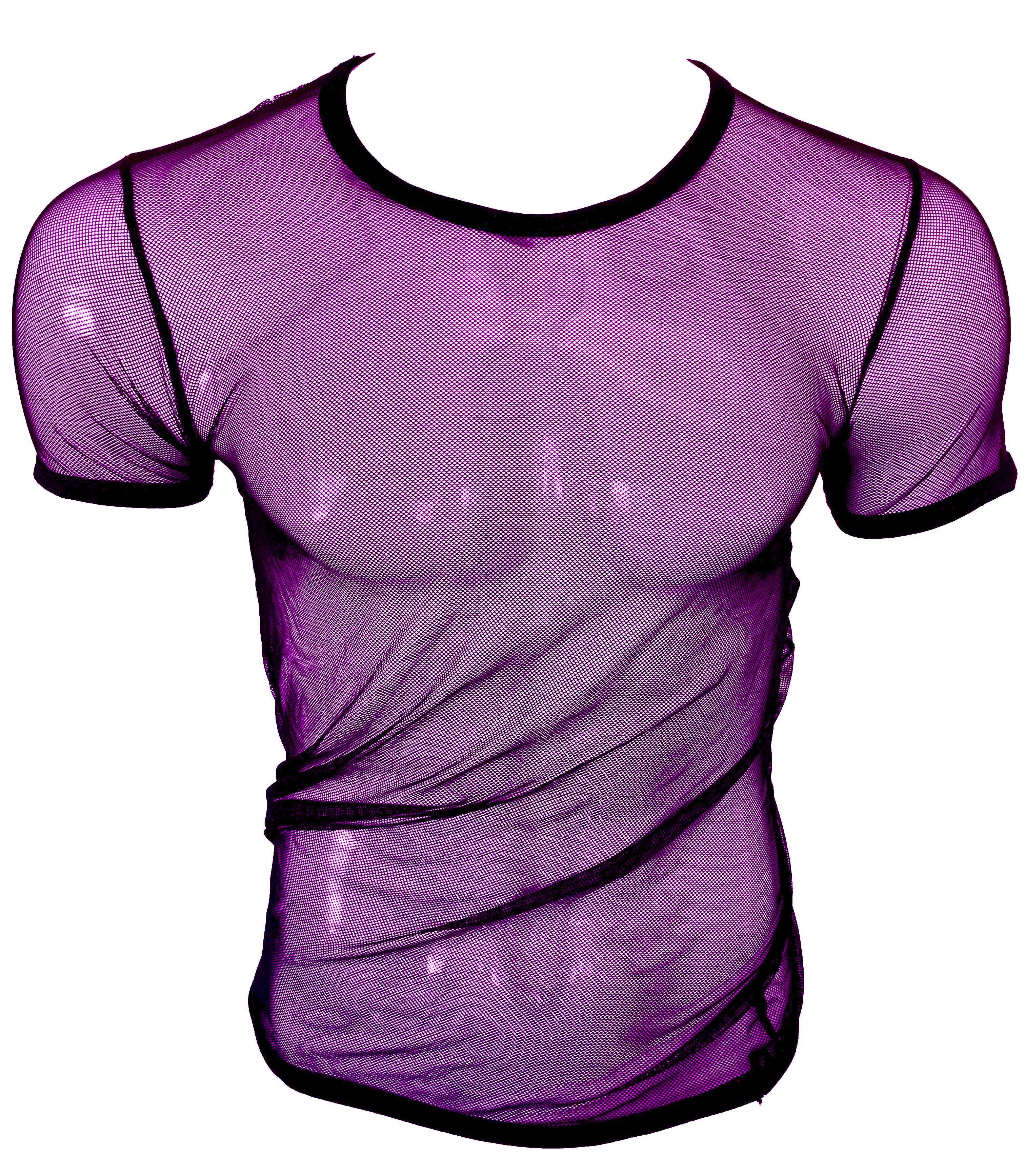 Fine Mesh - Fishnet See Through Sexy Men's Tee T-shirt - PURPLE