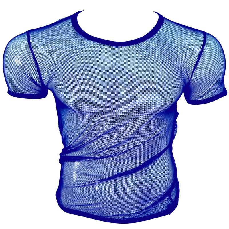 Fine Mesh - Fishnet See Through Sexy Men's Tee T-shirt - ROYAL BLUE