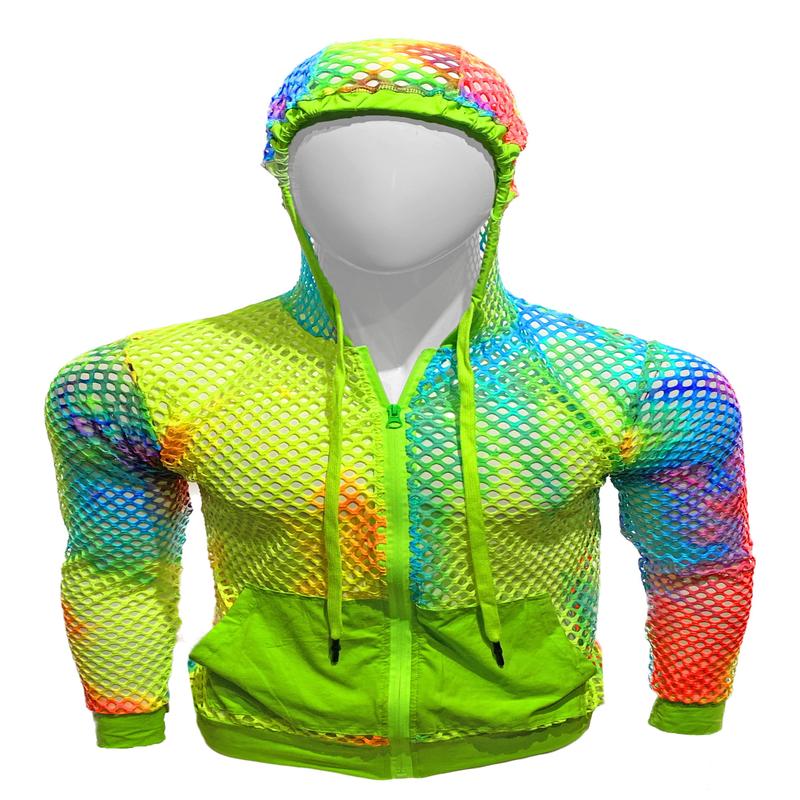 Fishnet Rainbow Tie Dye Zip Up Hoodie