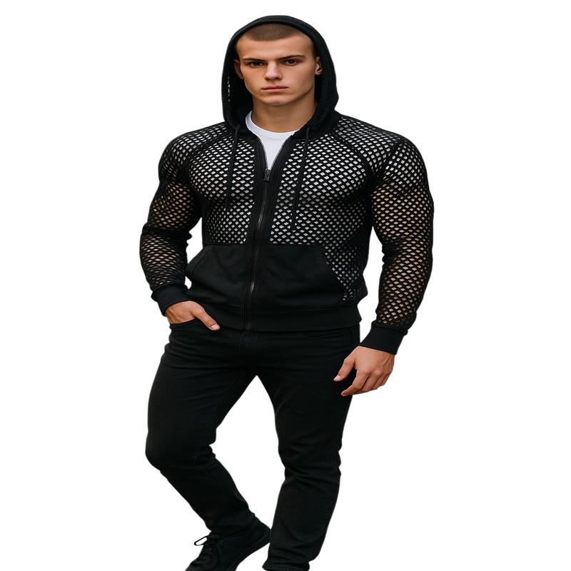 Fishnet Zip UP Hoodie - Black