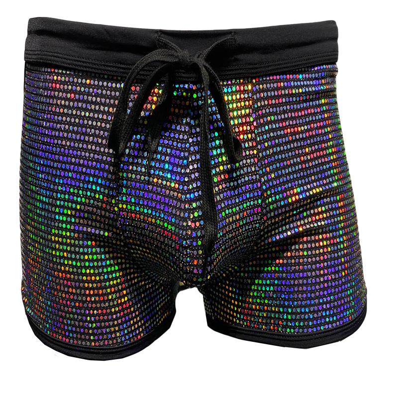 Flat Sequins Booty Shorts - BLACK HOLOGRAPHIC