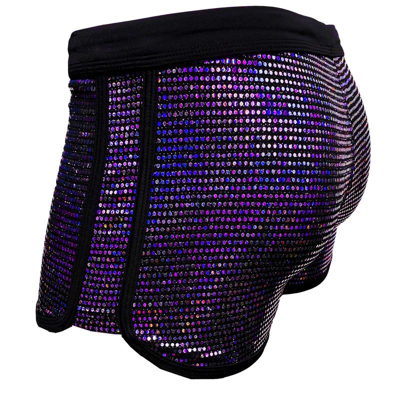 Flat Sequins Booty Shorts - BLACK PURPLE