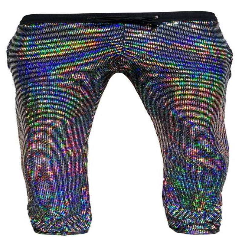 FLAT SEQUINS DRAWSTRING PANTS - BLACK HOLOGRAPHIC