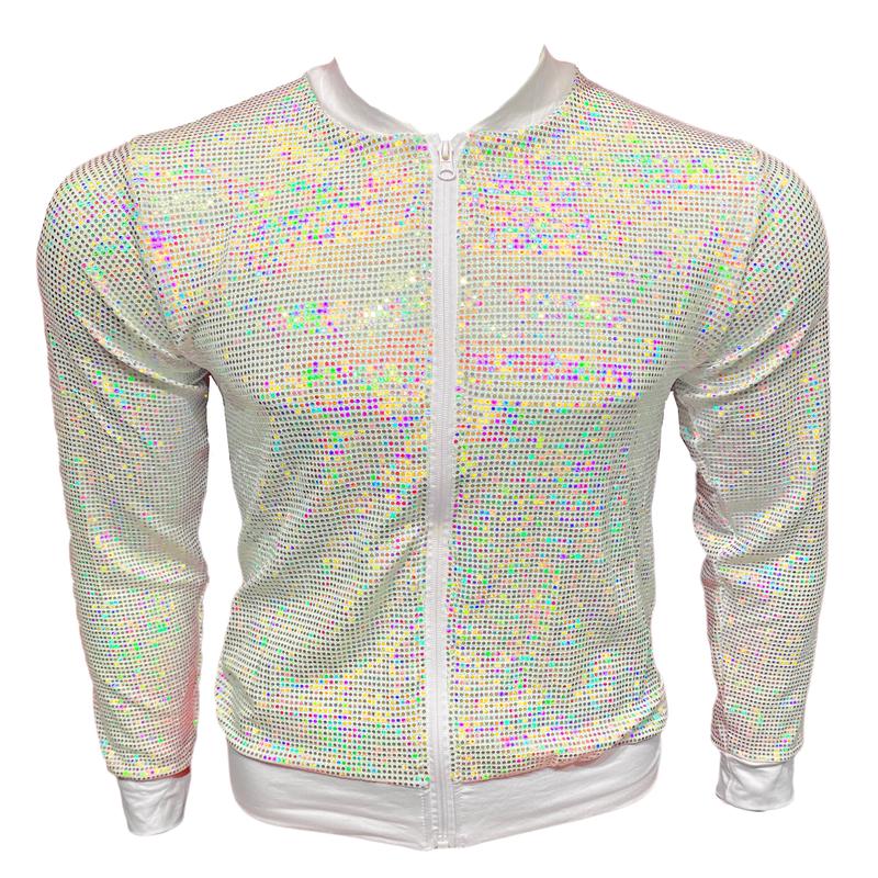 Flat Sequins Jacket - WHITE HOLOGRAPHIC