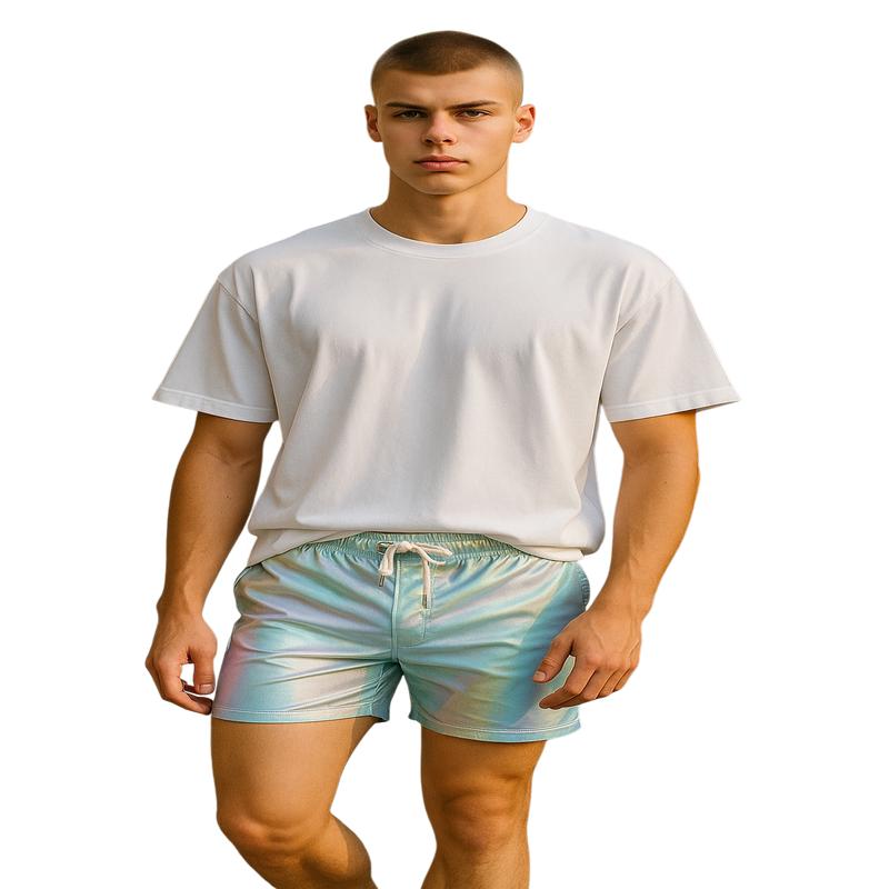 Iridescent Metallic Rave Shorts - Mint Multi
