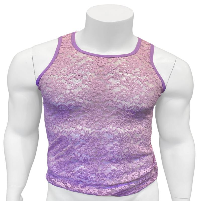 Lavender Lace - See Through Sexy Mesh Men's Tank