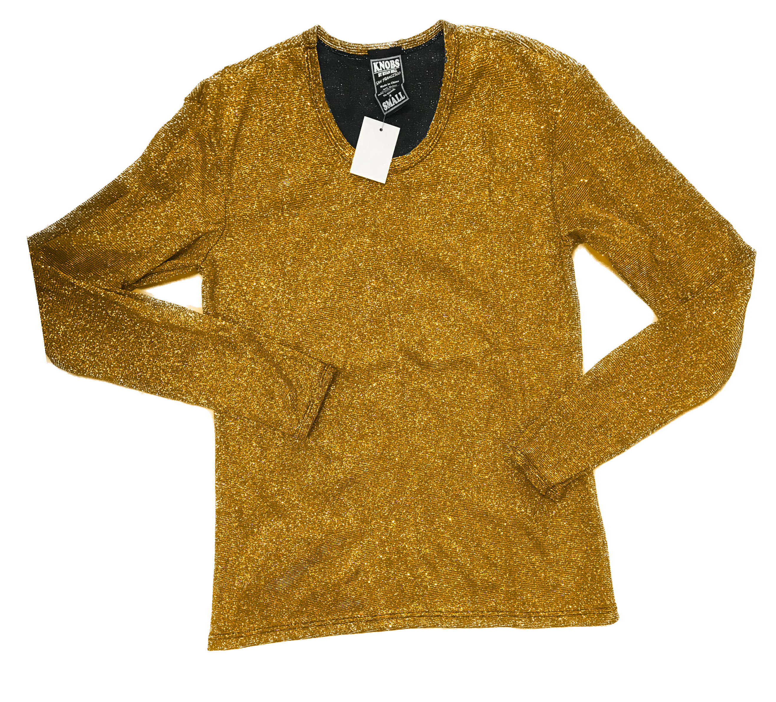 Long Sleeve Glitter T Shirt - Gold