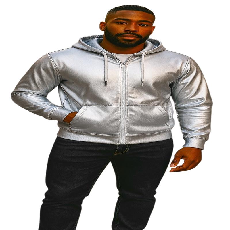 Metallic Faux Leather Hoodie - Silver