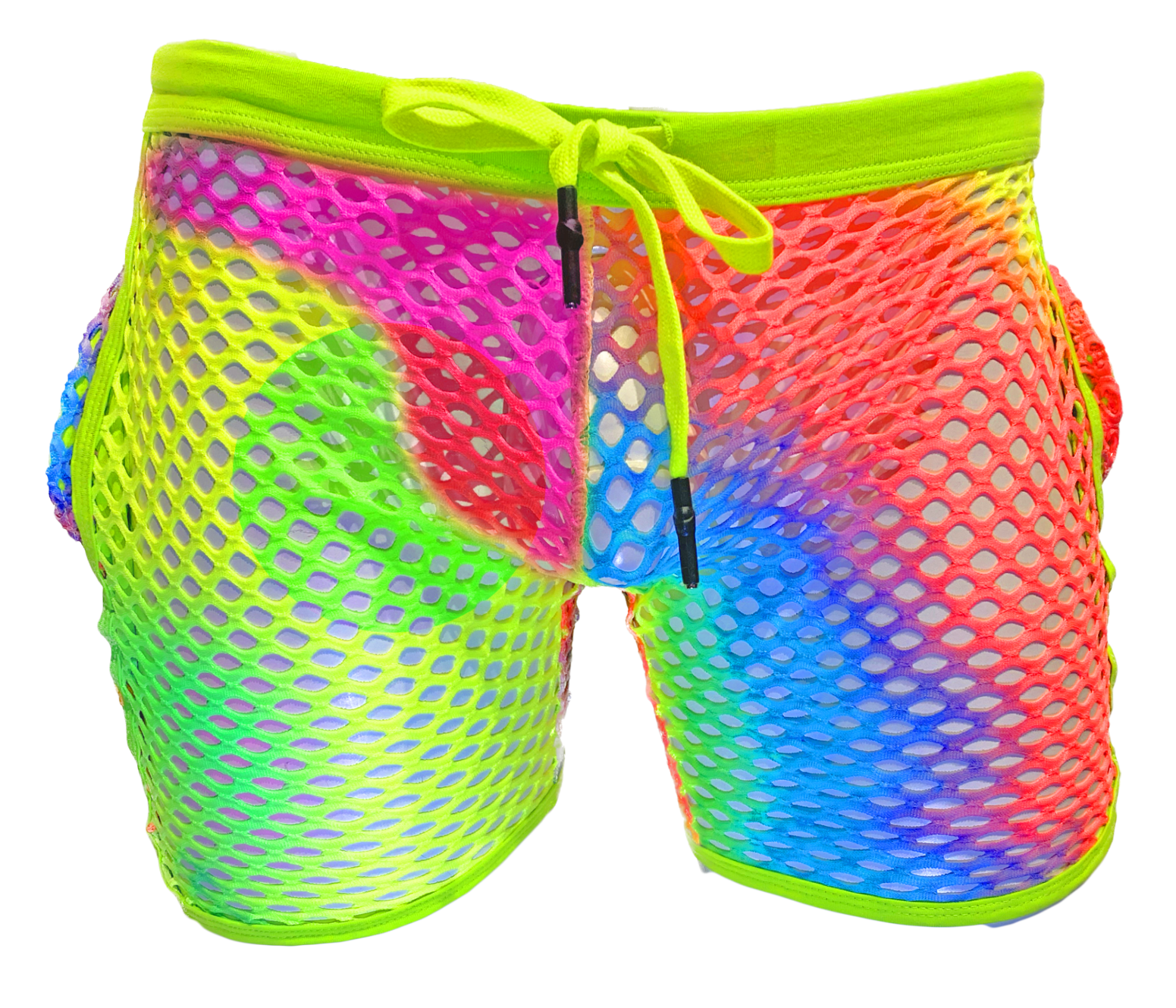 Neon Fishnet Shorts - Rainbow Tie Dye