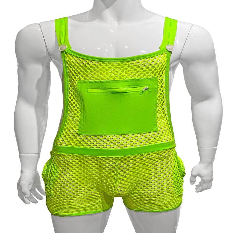 Neon Green Fishnet Overalls