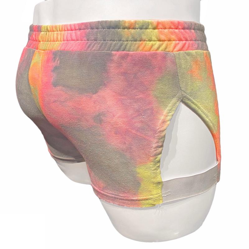 Open Side Shorts -Pink Yellow Tie Dye