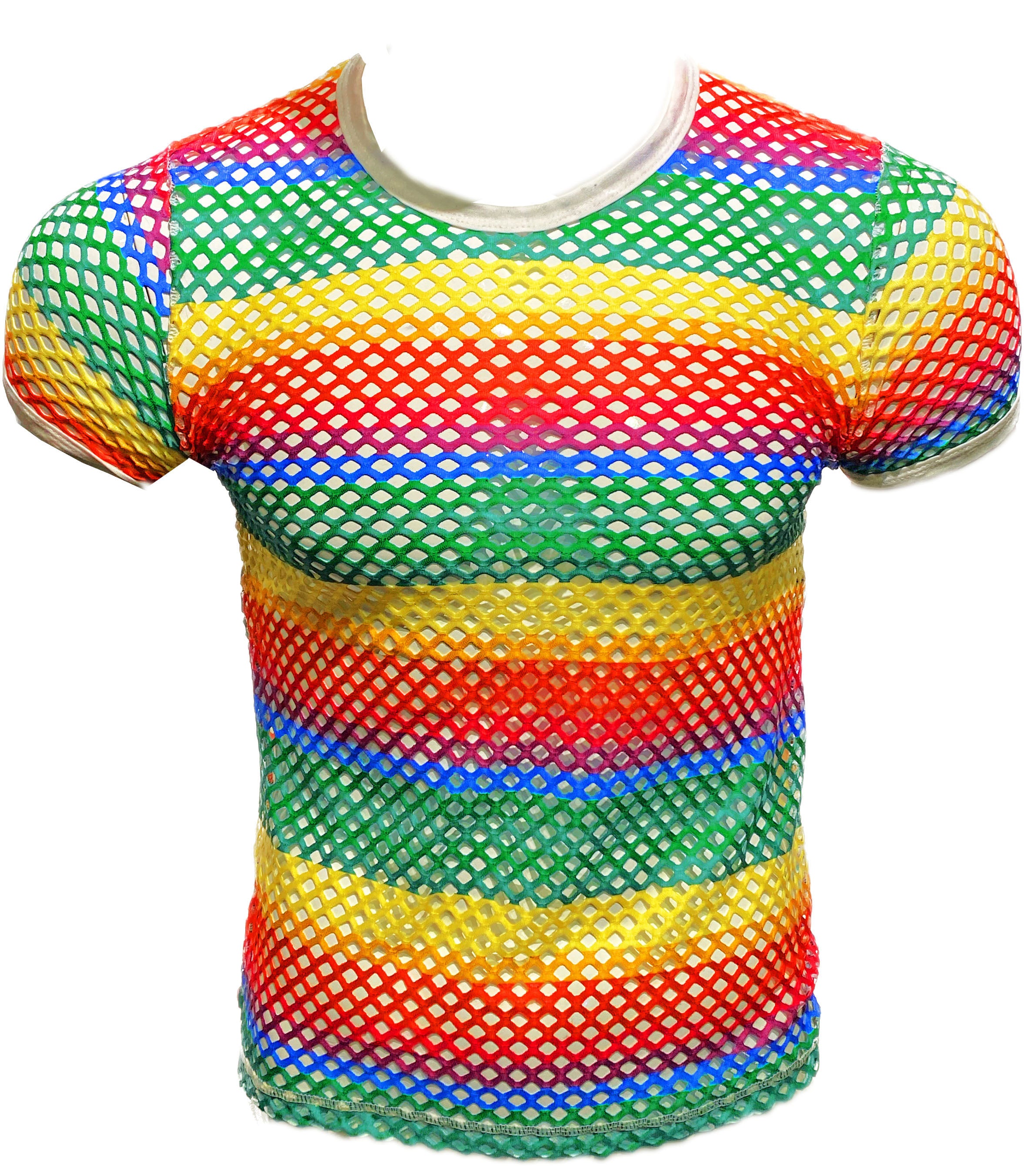 Rainbow Stripe Fishnet Tee - White