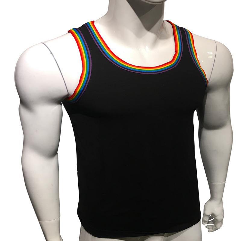 Rainbow Trim Tank - Black Cotton