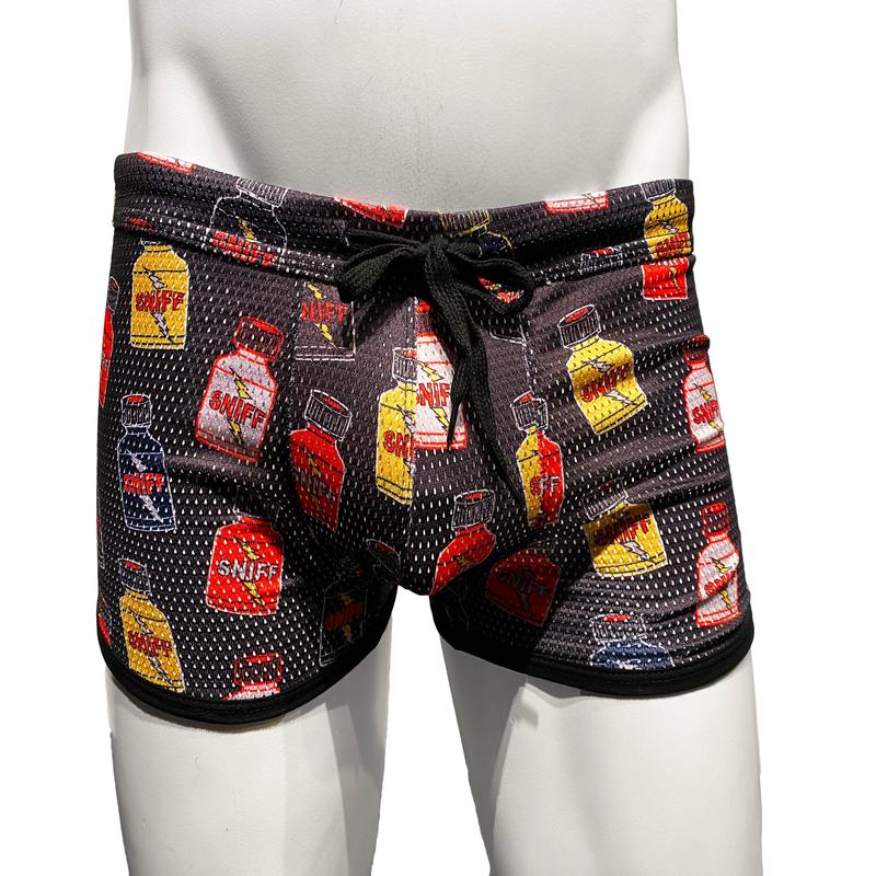 See Thru Sports Mesh Booty Shorts With Sniff Print - BLACK