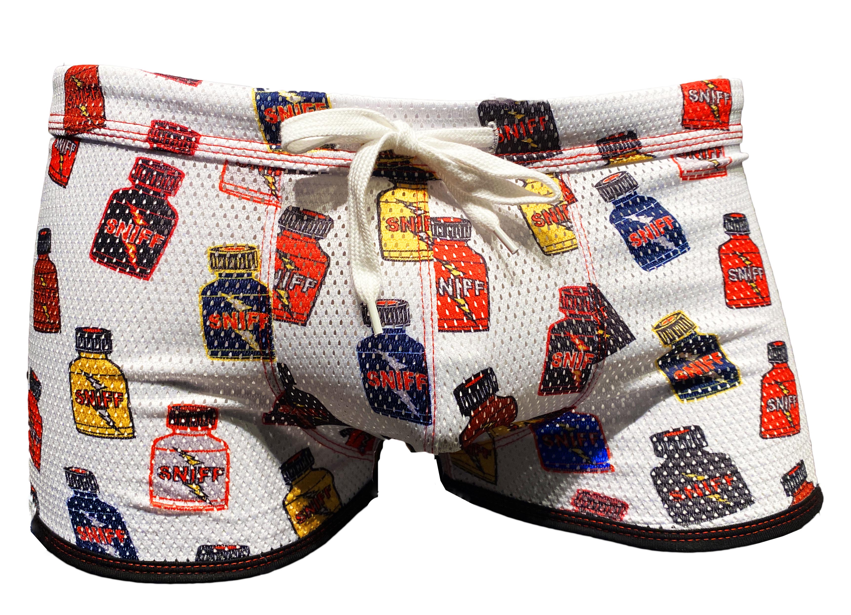 See Thru Sports Mesh Booty Shorts With Sniff Print - WHITE